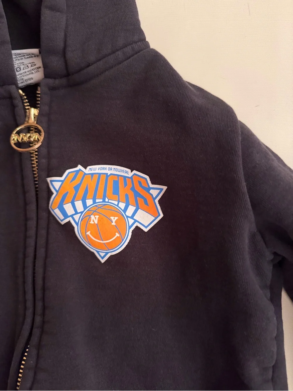 Kids Knicks Black Hoodie with Orange Basketball Graphic